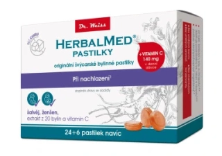 HerbalMed šalvěj+ženšen+vitamín C 24+6 pastilek